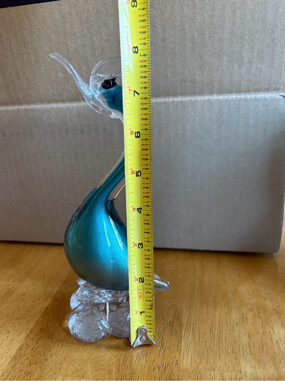 Handblown Teal Glass Bird Sculpture - Decorative Home Art - Picture 6 of 6
